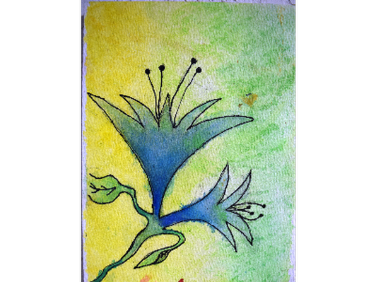 Yellow blue & green flowers- 5" x 7" 