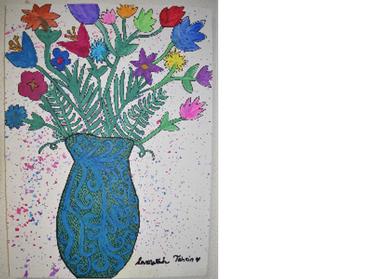 Flowers blue vase- 9" x 12"