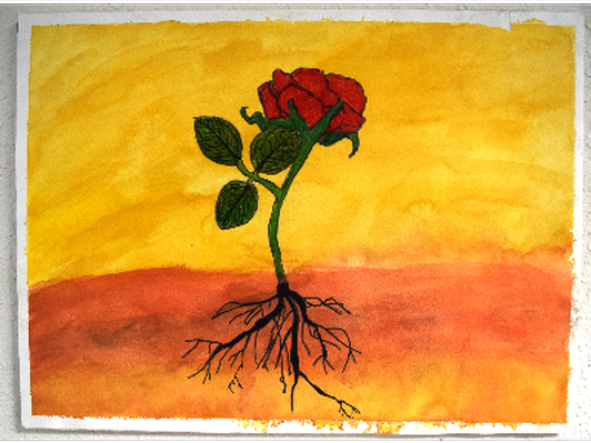Rose with roots- 9" x 22" 