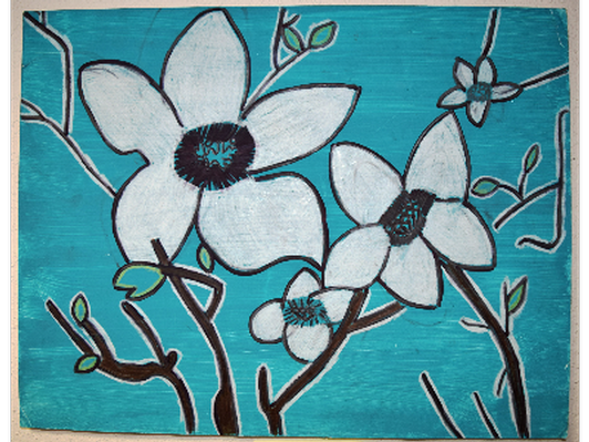 White & blue lilies- 11" x 14"