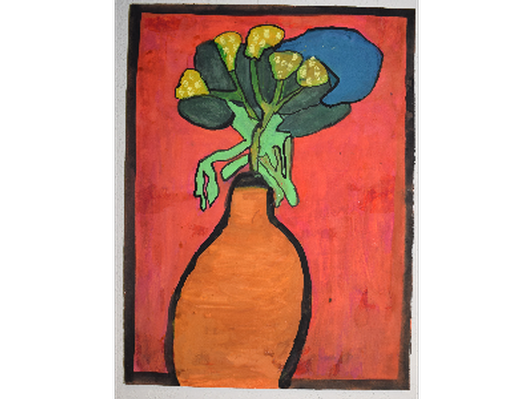 Flower in orange vase- 12" x 9" 