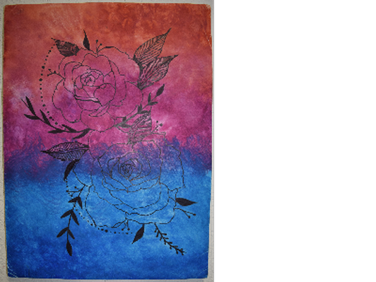 Pink blue with black rose- 12" x 9"
