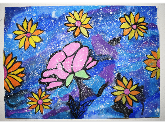 Blue & pink flowers- 15" x 11" 