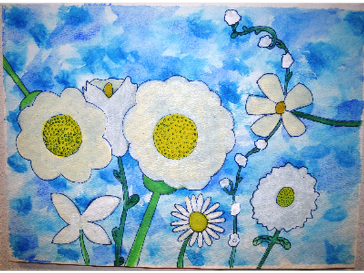 Daffodils with blue backgrounds- 15" x 11" 