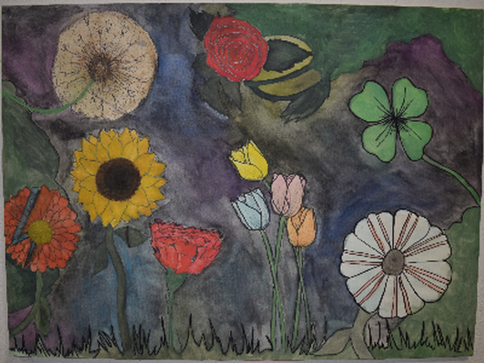 Flowers with gray- 22" x 30"