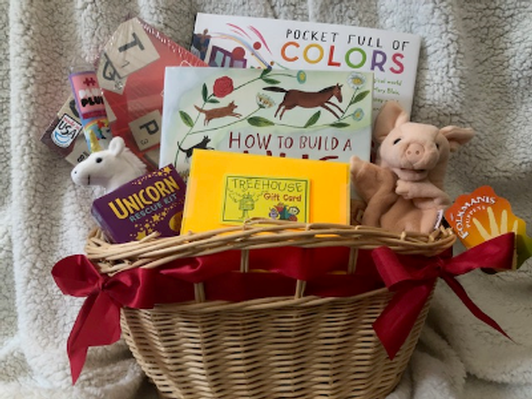 Children's Basket with signed by author children's Book and Gift Card