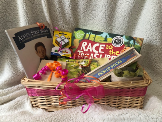 Children's Basket with children's Book signed By the author and Gift Card to G. Willikers Books and Toys
