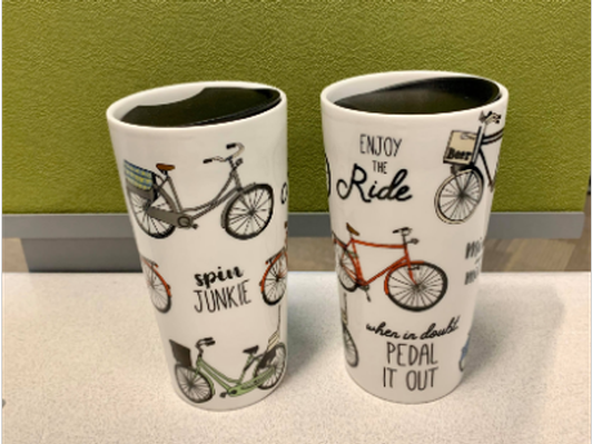 2 Travel Mugs (Bicycle themed)