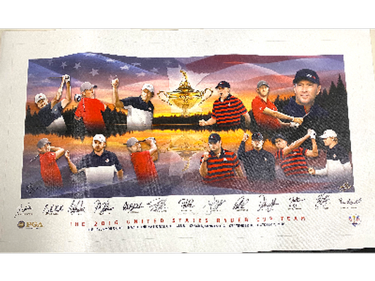2016 Ryder Cup canvas print signed by American Team members (all proceeds from auction will go to tornado relief efforts in Nashville)