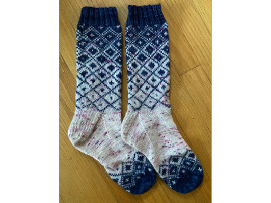 Hand Knit Socks: Blue/Pink