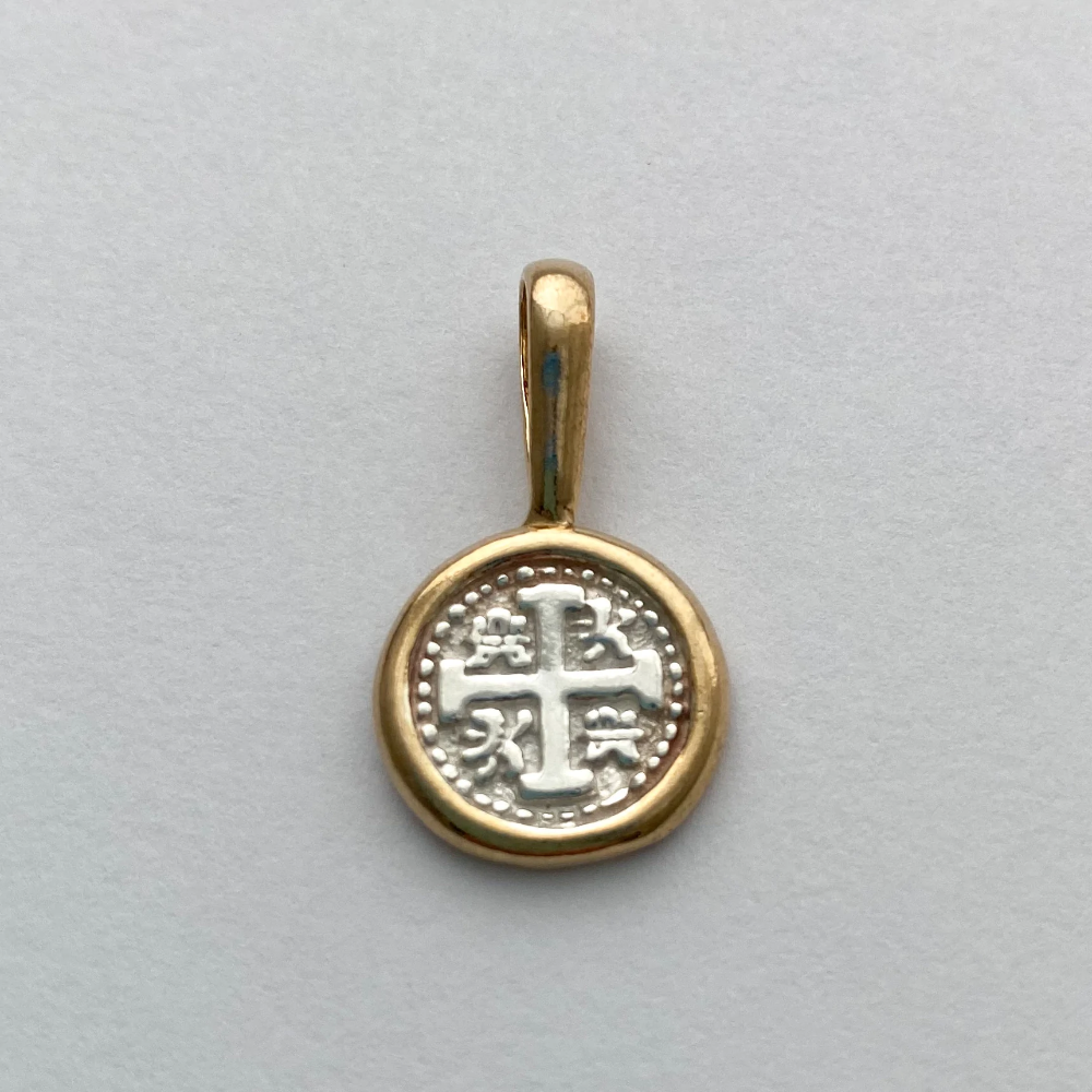 Re-creation silver coin pendant with gold overlay 