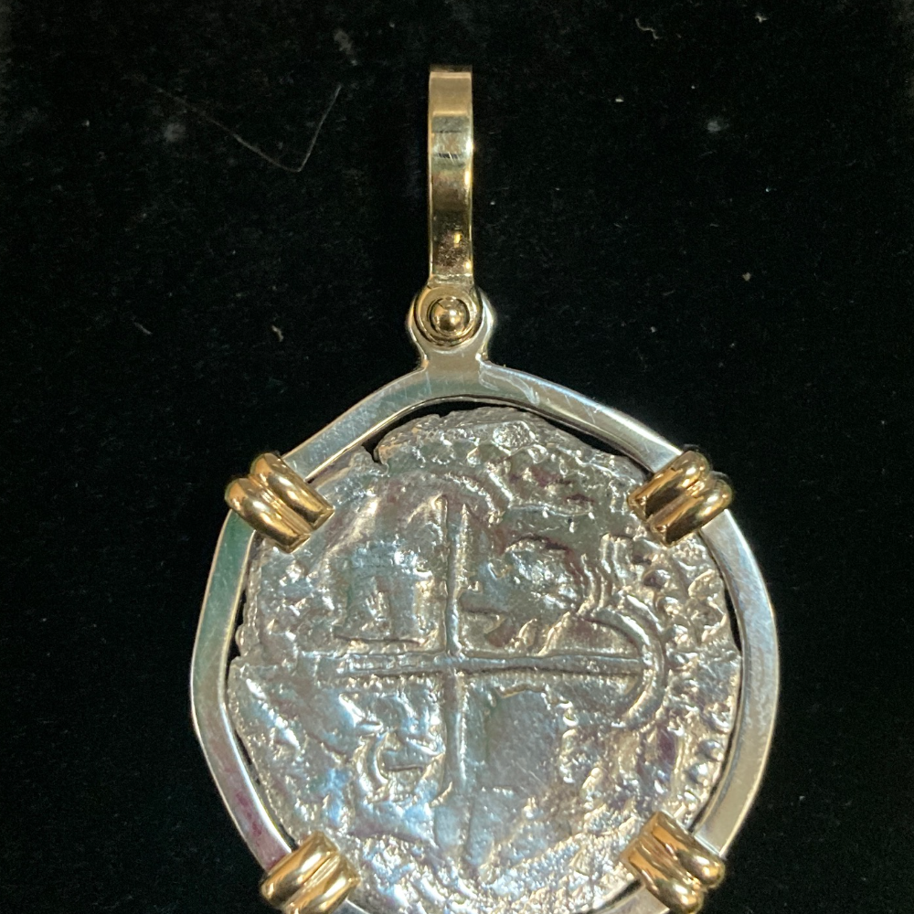 Authentic  Grade 3, 2 Reales Atocha Coin mounted in Silver, $3400 value