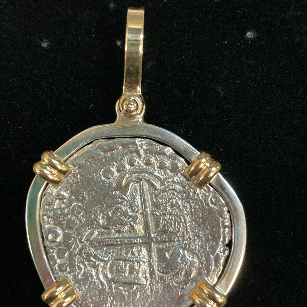 Authentic Grade 3, 2 Reales Atocha Coin mounted in Silver, $3400 value