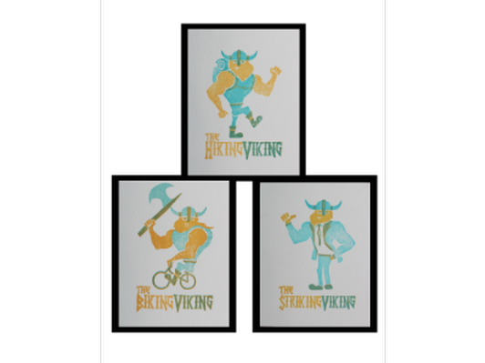 Series of 3 Children's Letterpress Prints with Viking Character