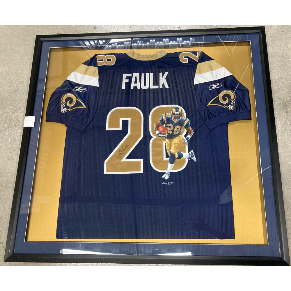 Marshall Faulk Autographed and Framed Blue Rams Jersey