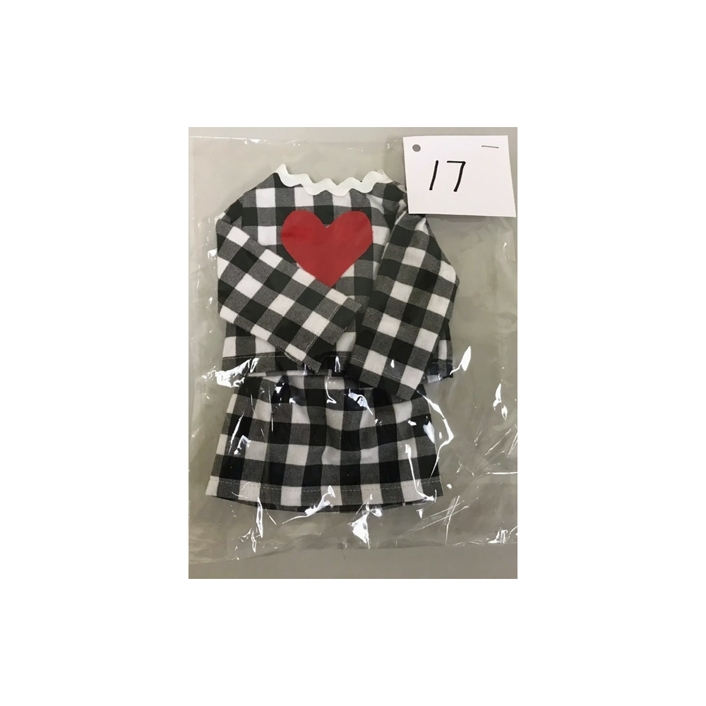 Black and white check top with red heart , black and white check skirt