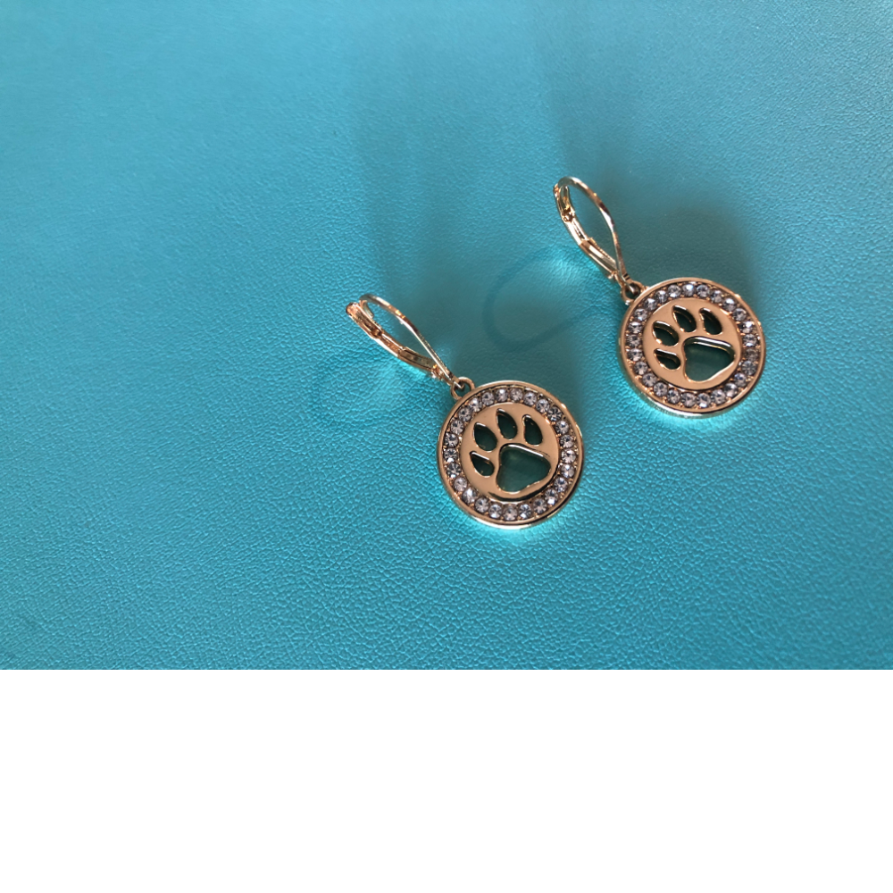 Round Earrings with Paw Print Design