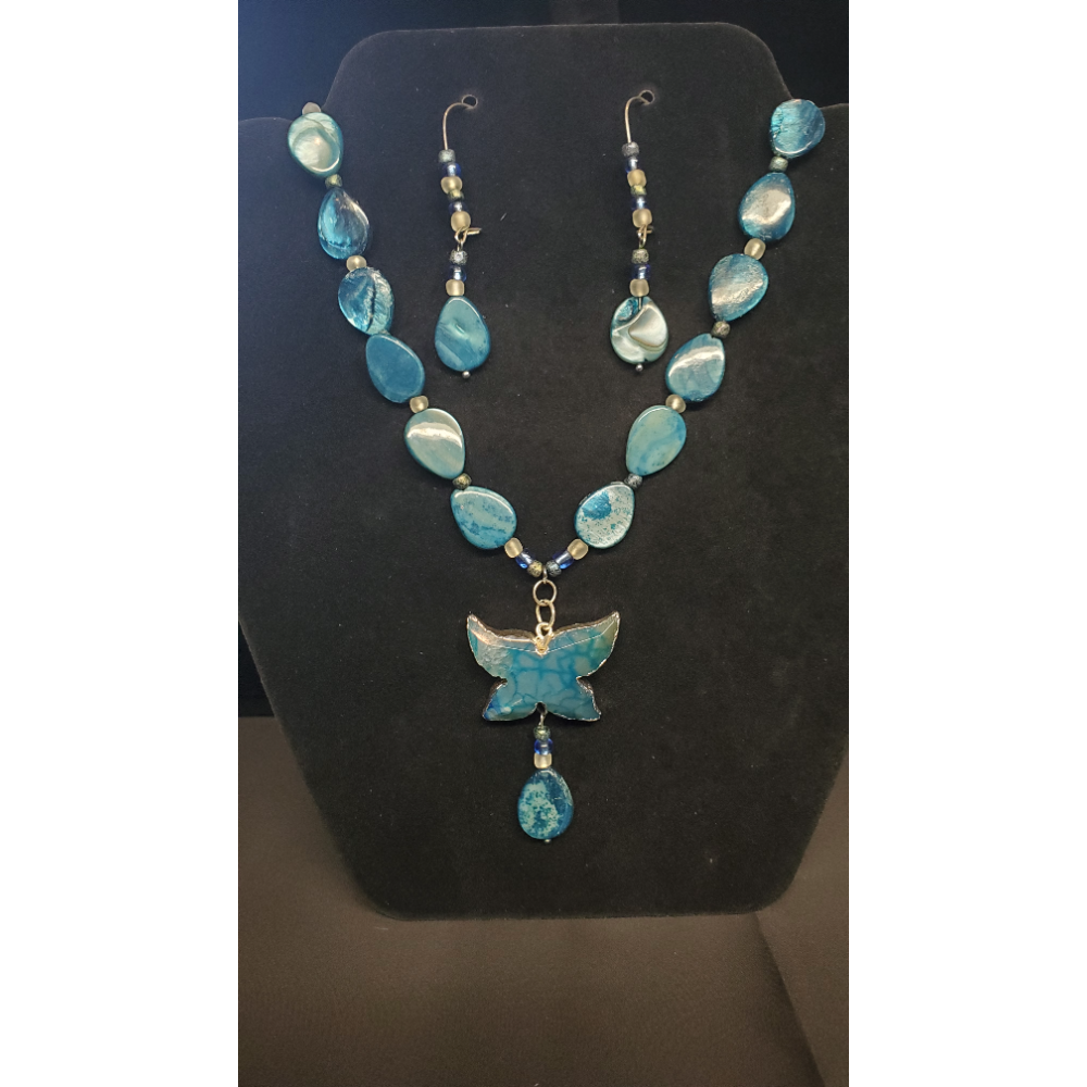 24" Butterfly beaded necklace with Earrings
