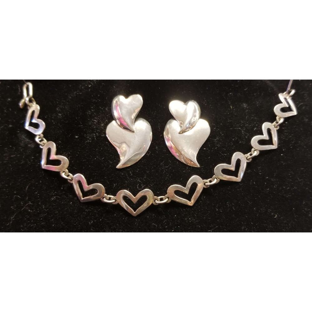 Silver Heart Bracelet and Earrings