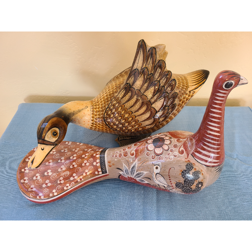 Set of Two Vintage Mexican Folk Art Bird Sculptures