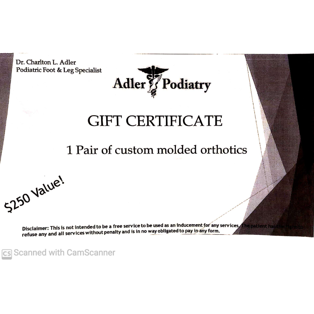 Gift Certificate - Podiatry - 1 pair of custom molded Orthotics