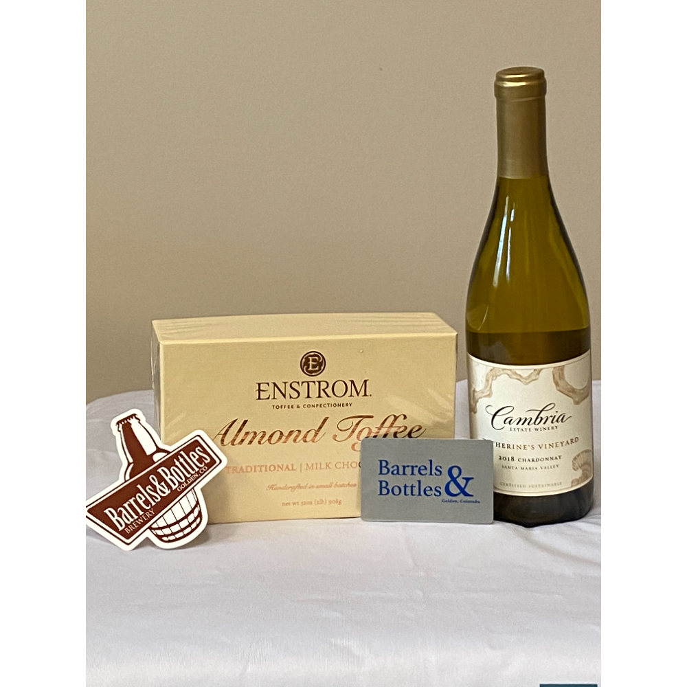 Barrels and Bottles certificate, Enstroms Toffee and Bottle of Wine
