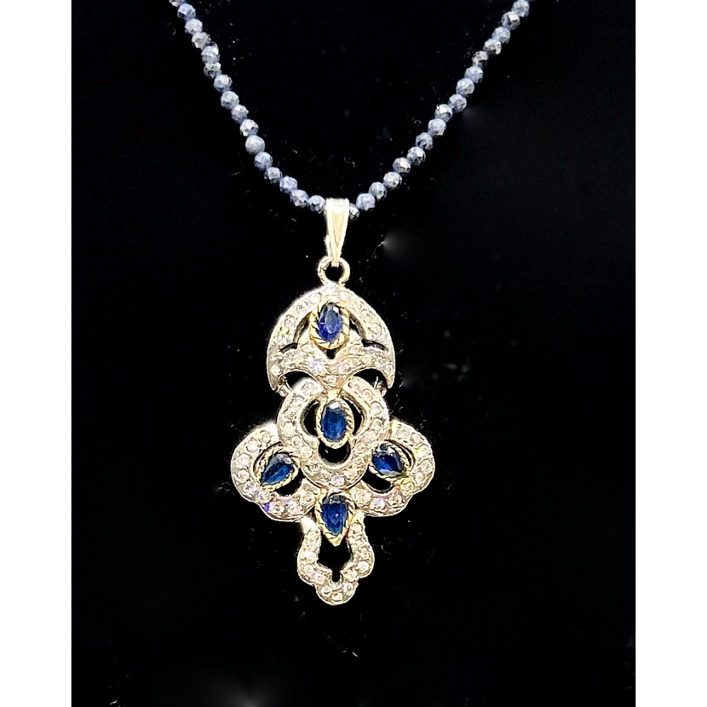 Sapphire Beaded Necklace and Pendant