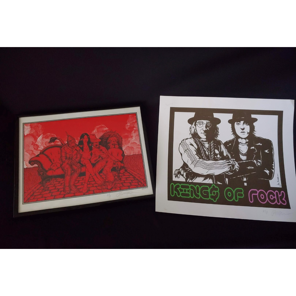 "Yellow Brick Road Goes Nowher" and "Lennon McCartney Kings of Rock" -signed artist prints by Jermaine Rogers