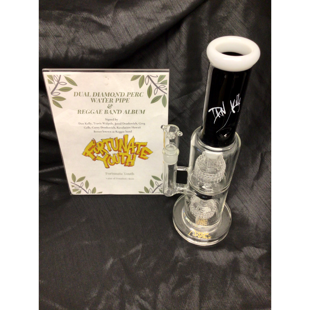 Glass Piece signed by Reggae band, Fortunate Youth & signed Rebelution album
