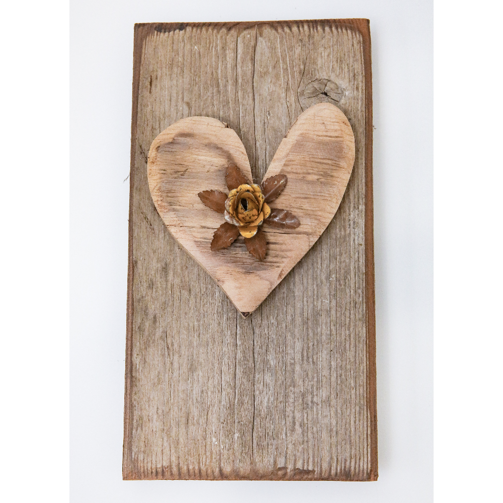 Wood Heart + Metal Flower Wall Art