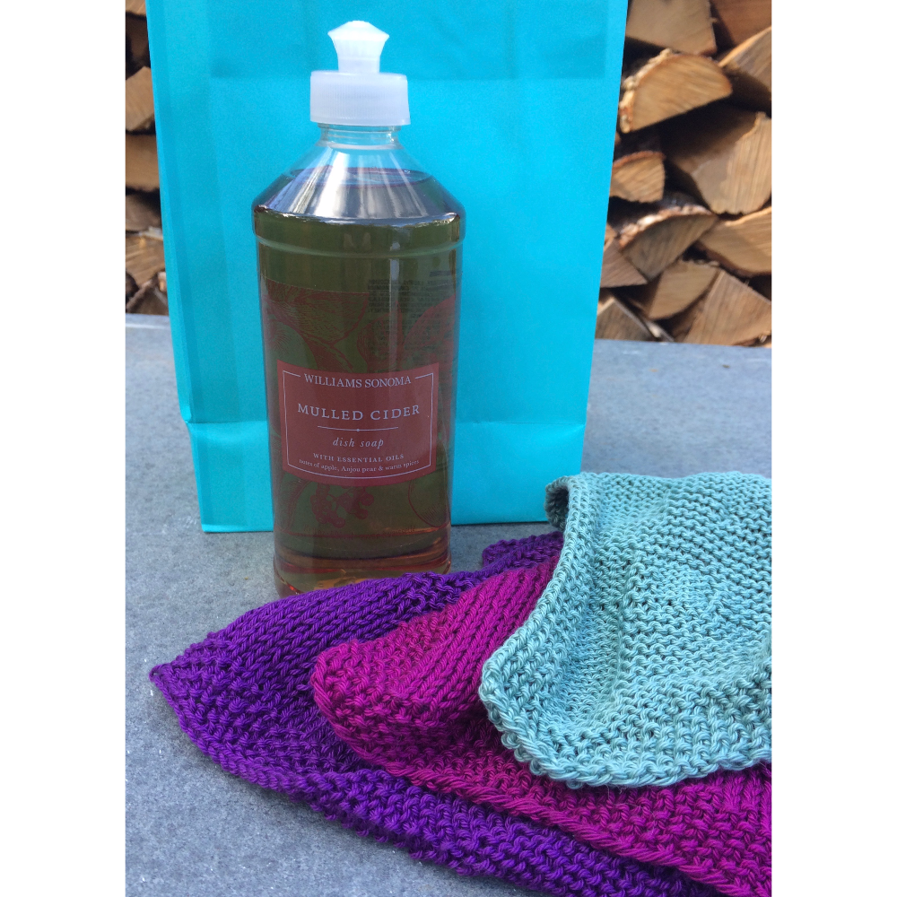 Mulled Cider scented dish soap with hand knit washcloths