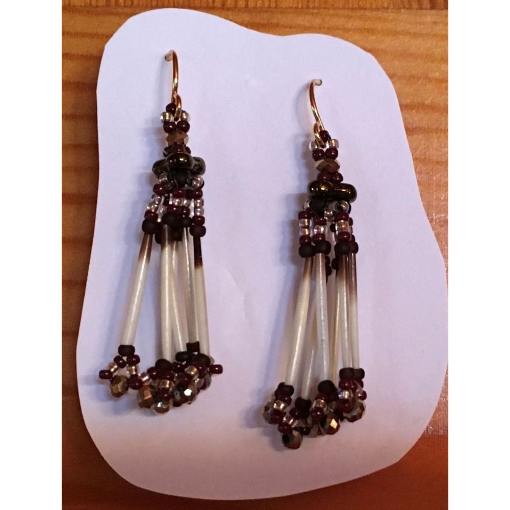 Earrings, glass beads and porcupine quill