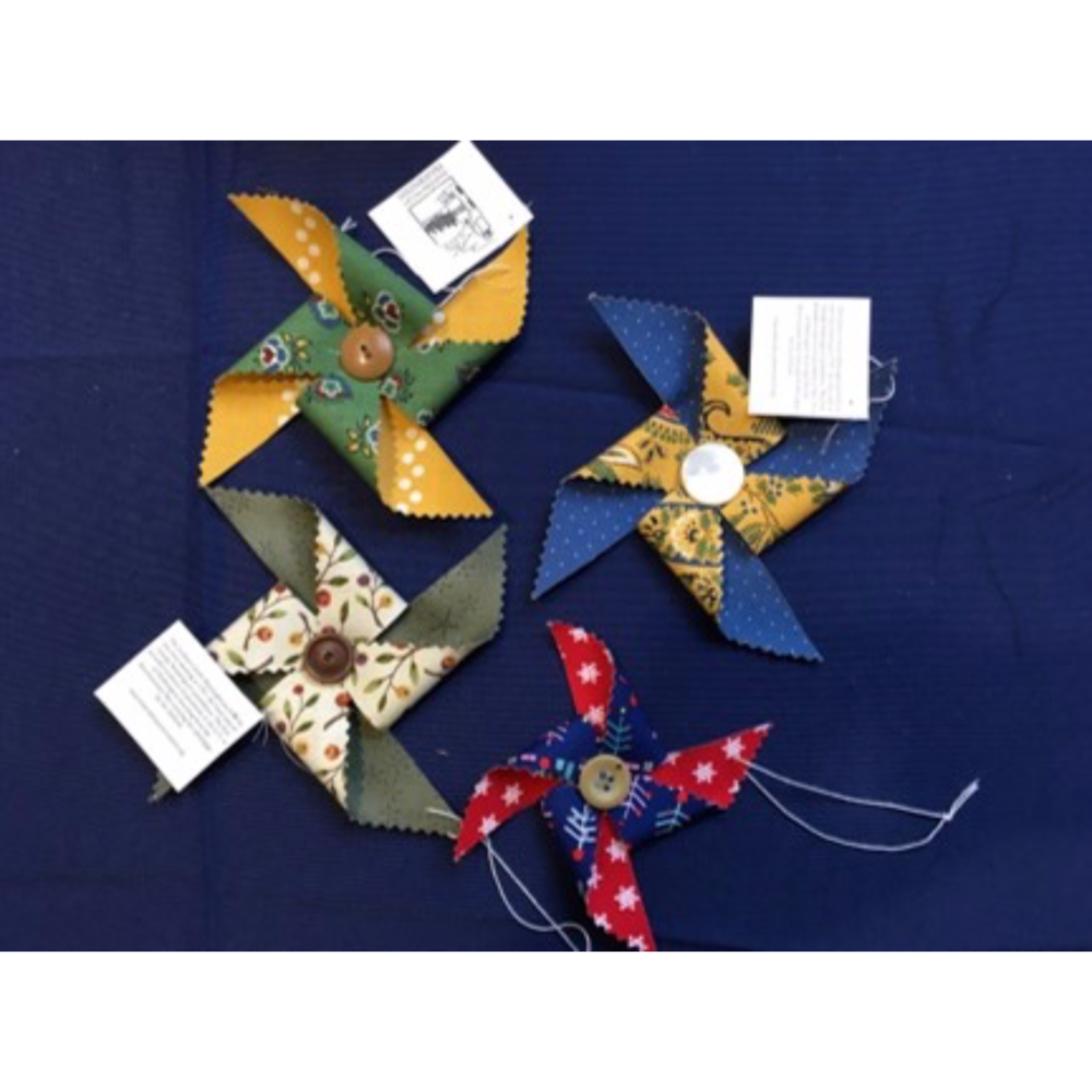 Fabric Pinwheel ornaments, a set of 4