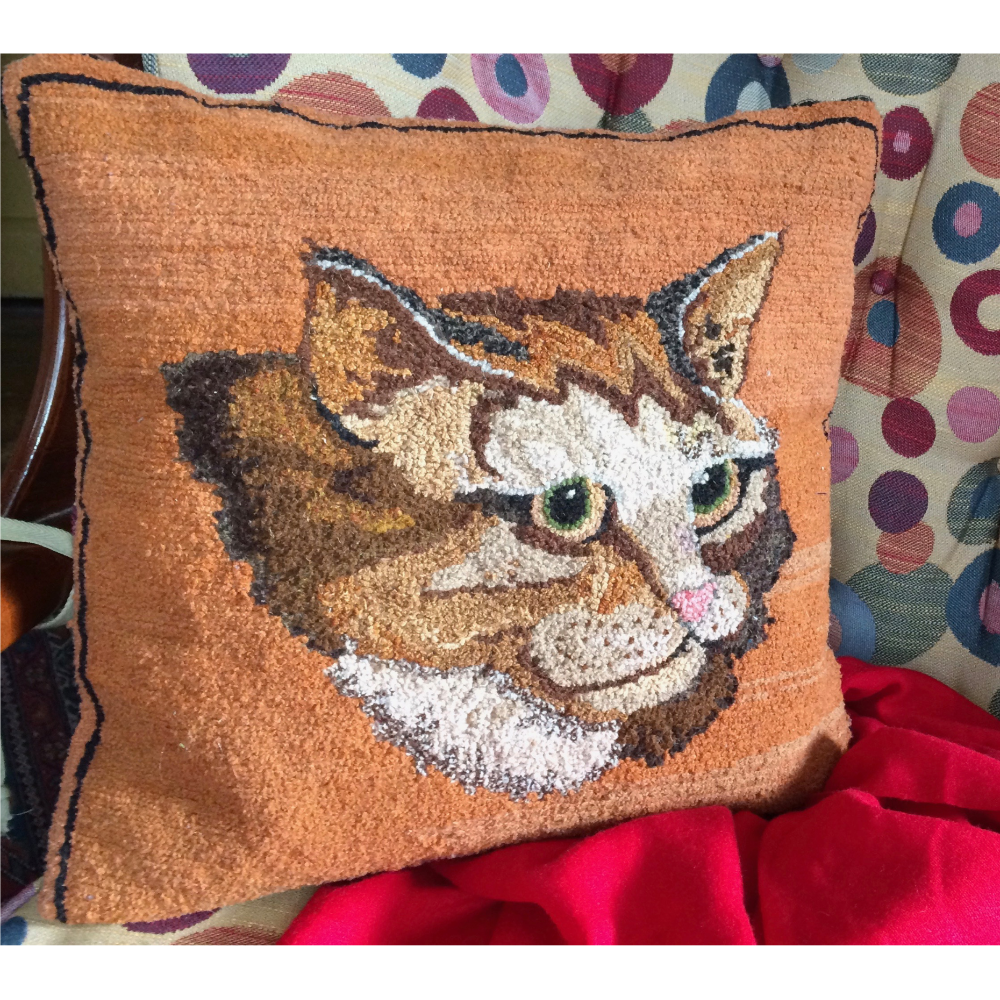 Gwenn's cat, a hooked rug pillow