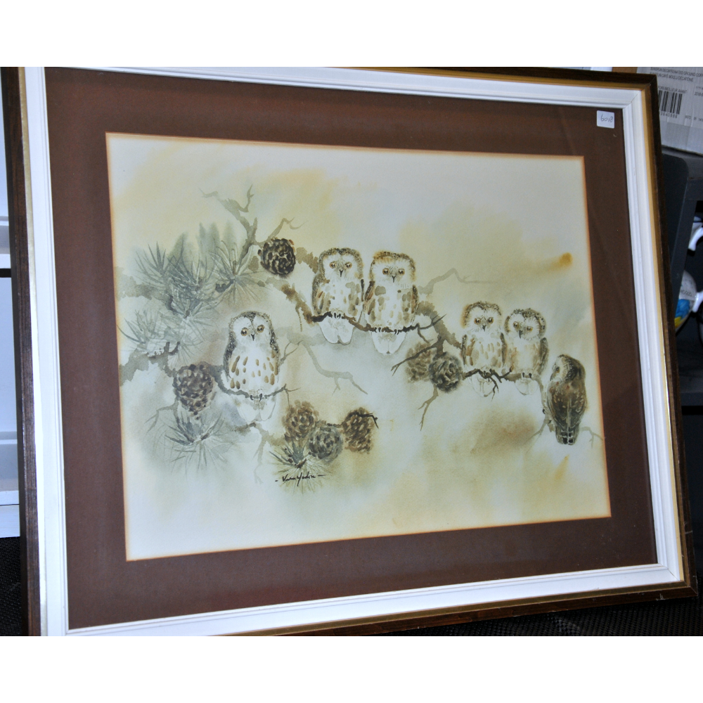 Untitled watercolour of owls
