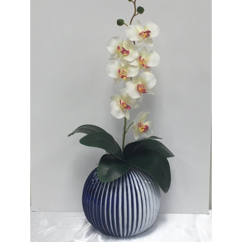 Orchid Arrangement in Blue & White Vase 