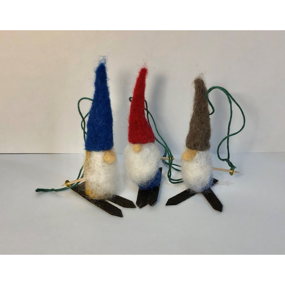 Felted Gnome Skier Ornaments