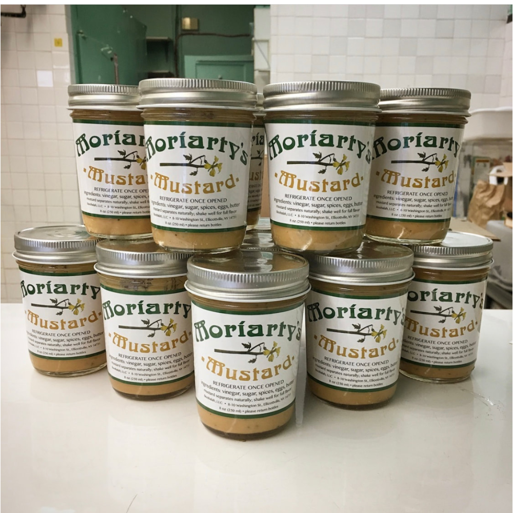 One 8 oz jar of Moriarty's Mustard - a sweet, spicy tangy mustard