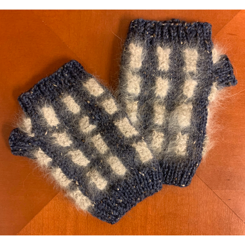 Denali Fingerless Gloves in Dark Blue Tweed