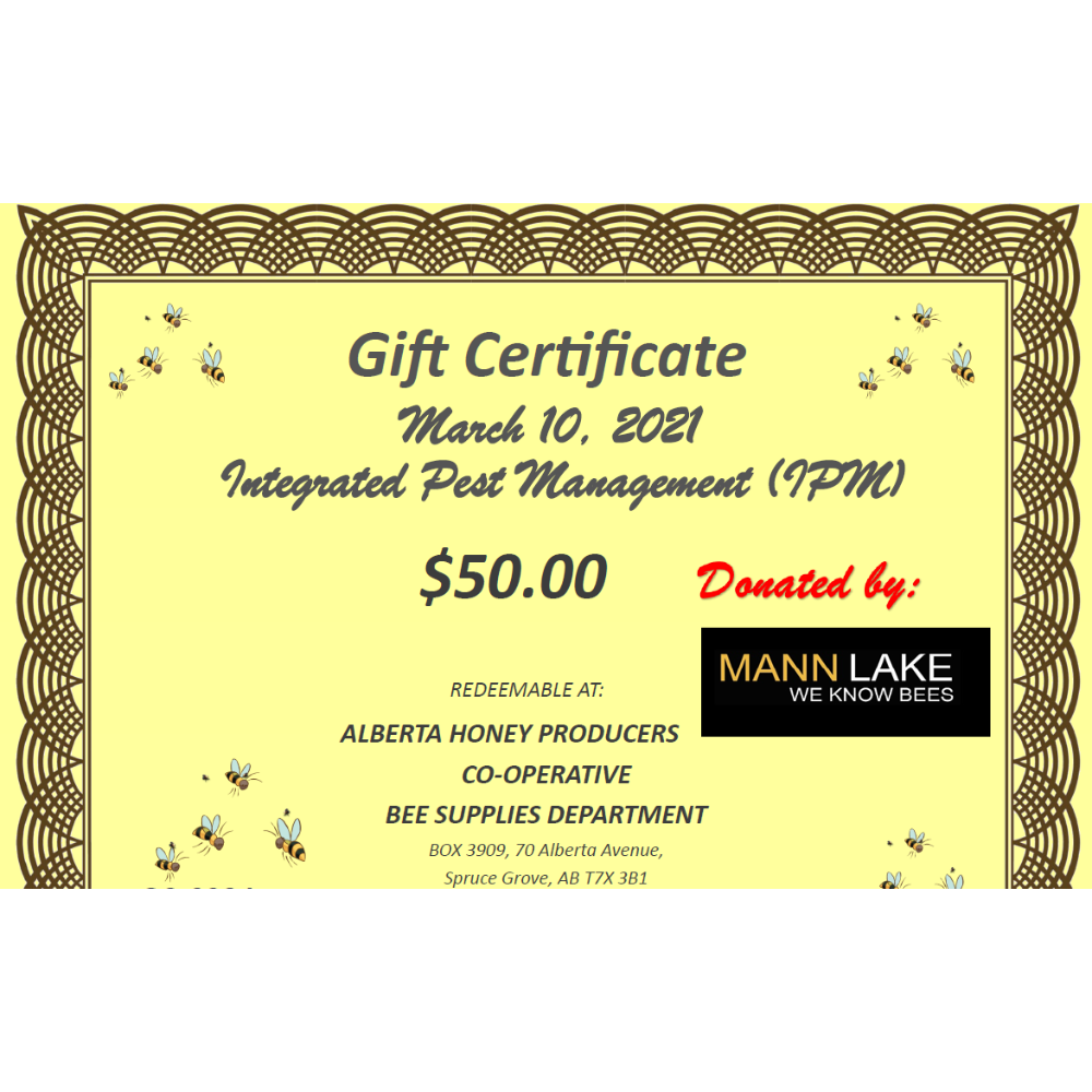 $50 gift certificate to Alberta Honey Producers Co-operative Bee Supplies Department