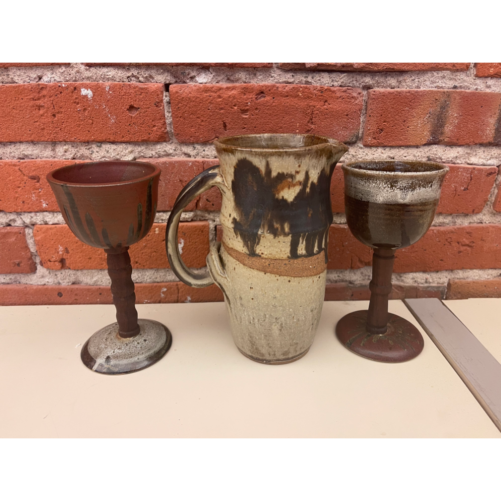 Pottery Goblets and Pitcher Set