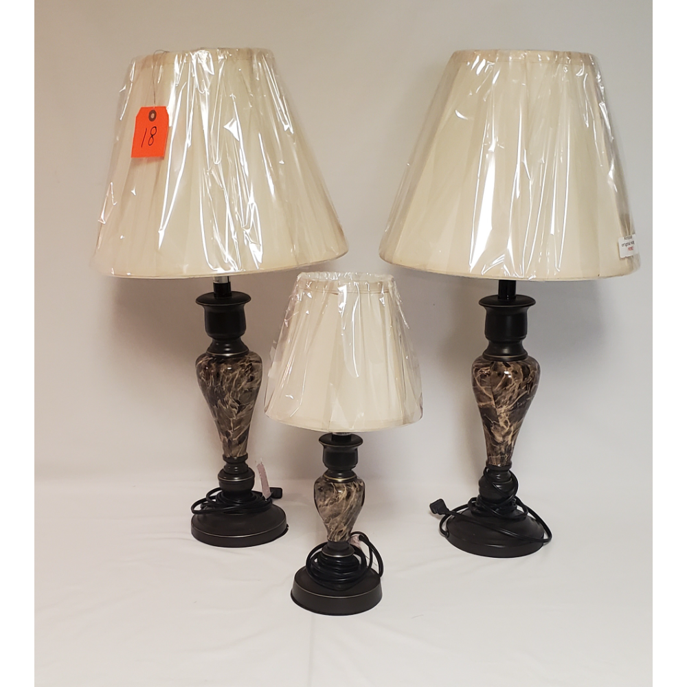 Faux Marble Lamp Set with New Shades