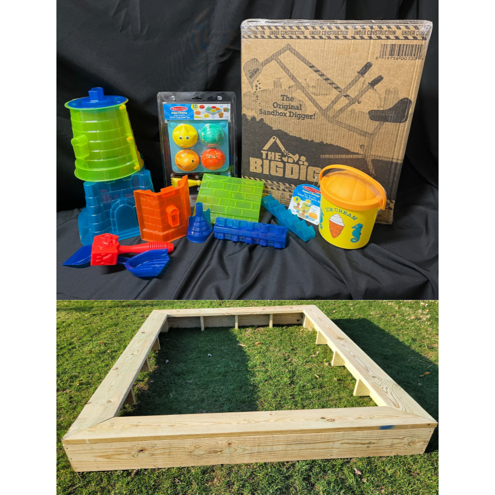 Custom-built Sandbox with Toys