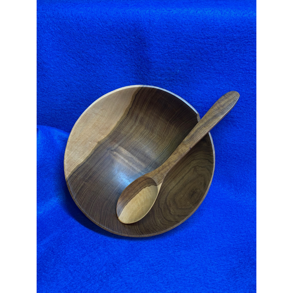 Hand Carved Wooden Bowl and Spoon Set