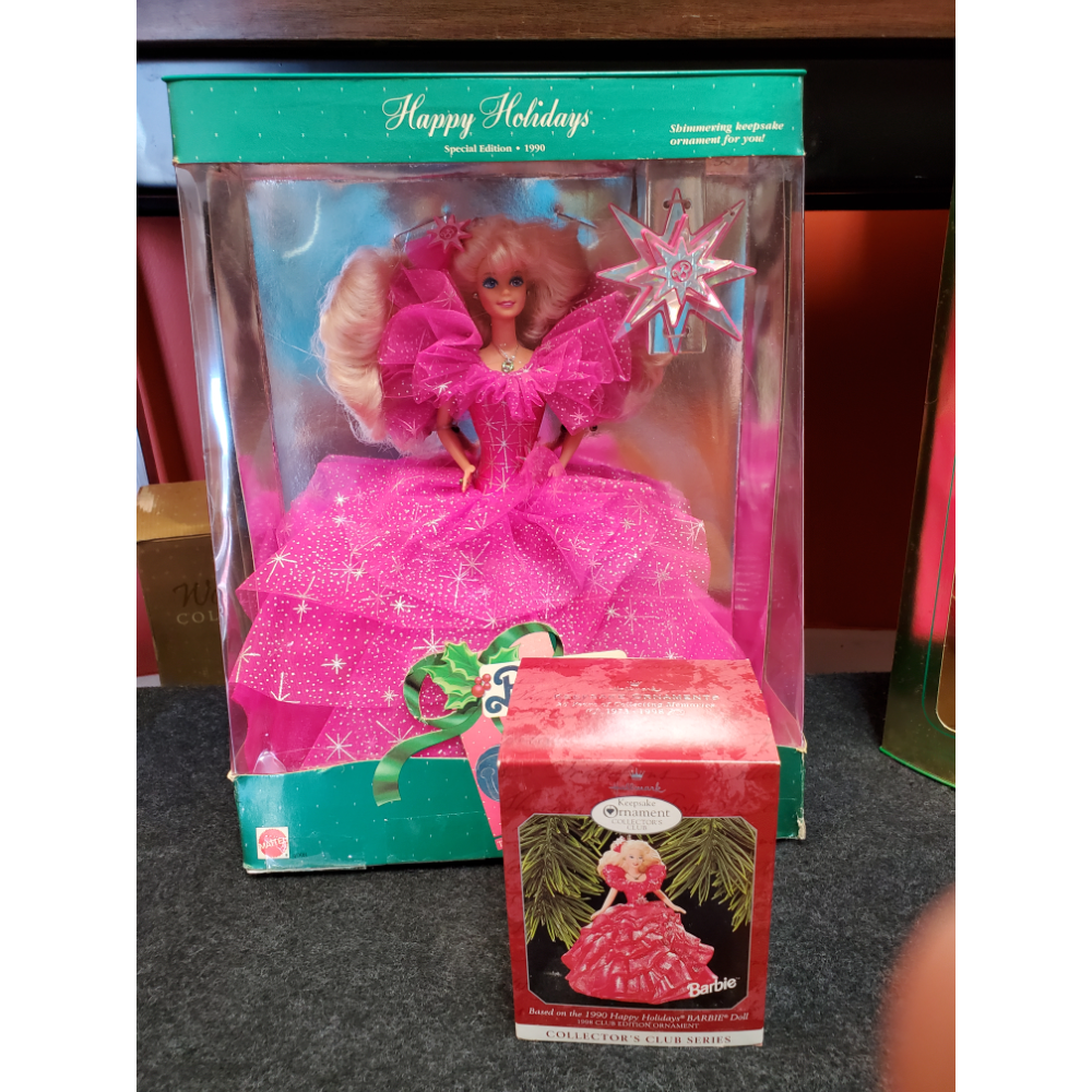 1990 Holiday Special Edition Barbie with 1998 Hallmark ornament