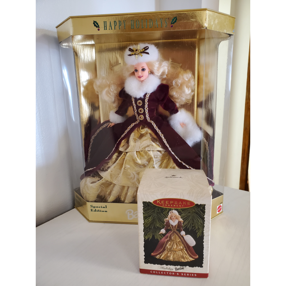 1996 Holiday Edition Barbie with matching Hallmark ornament