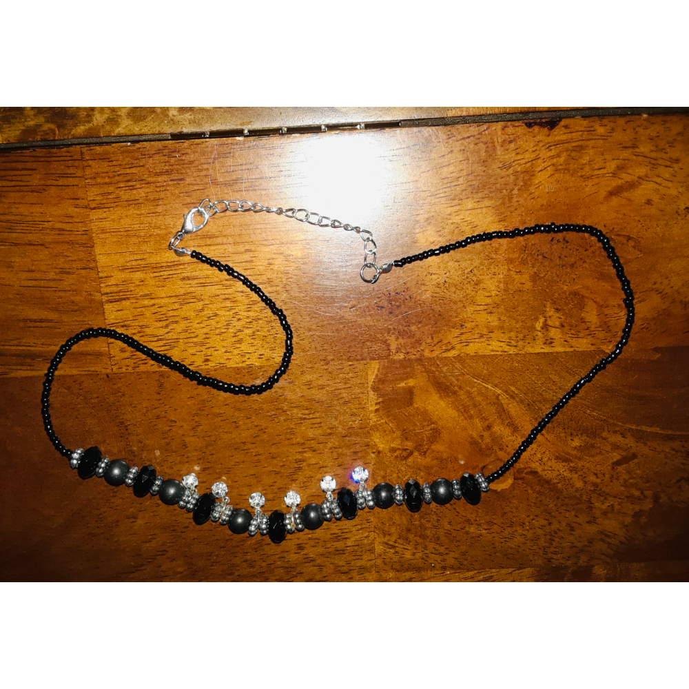Black beaded necklace with crystals