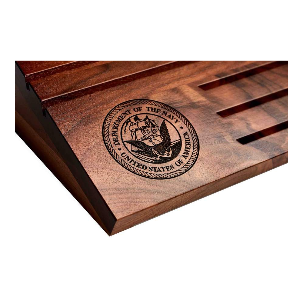 Wooden Desktop Challenge Coin Holder w/Navy Insignia