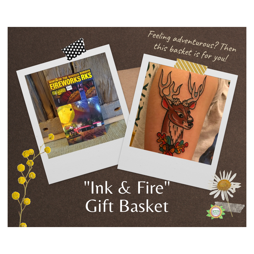 "Ink & Fire" Gift Basket - Happy Tattoo $200 Gift Certificate and $25 North of the Border Fireworks Gift Certificate