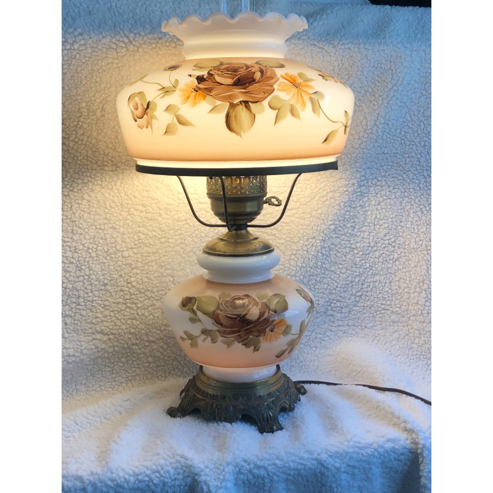 Antique Hand Painted Hedco Hurricane Lamp